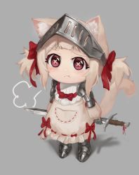 Rule 34 | 1girl, absurdres, amai hiyo, animal ear fluff, animal ears, armor, blonde hair, cat ears, cat girl, cat tail, child, closed mouth, commentary request, ddbbm1, full body, greaves, hair ornament, hair ribbon, highres, holding, holding weapon, indie virtual youtuber, knight, legs apart, looking at viewer, pouch, pout, puffy sleeves, red eyes, red ribbon, ribbon, shadow, short twintails, shoulder armor, solo, standing, sword, symbol-shaped pupils, tail, twintails, virtual youtuber, weapon