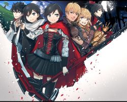 Rule 34 | 2boys, 4girls, advarcher, alternate costume, black hair, blonde hair, broken moon, brother and sister, cape, crescent rose, husband and wife, husband and wives, mechanical arms, moon, multiple boys, multiple girls, prosthesis, prosthetic arm, qrow branwen, raven branwen, ruby rose, rwby, scythe, siblings, single mechanical arm, sisters, summer rose, taiyang xiao long, uncle and niece, yang xiao long