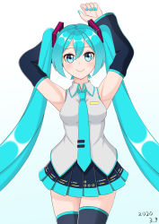 Rule 34 | 1girl, 39, absurdly long hair, aqua eyes, aqua hair, aqua necktie, artist name, artist request, bare shoulders, black skirt, black sleeves, black thighhighs, blue eyes, blue hair, blue nails, blue necktie, blush, breasts, collared shirt, detached sleeves, female focus, hair between eyes, hair ornament, hatsune miku, headphones, headset, highres, long hair, long sleeves, looking at viewer, nail polish, nails, necktie, no-seven, parted lips, pleated skirt, shirt, skirt, sleeveless, sleeveless shirt, sleeves past fingers, sleeves past wrists, small breasts, smile, solo, thighhighs, twintails, very long hair, vocaloid, white background, white shirt