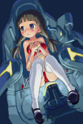 Rule 34 | 1girl, bikini, blue eyes, blush, cockpit, hands on own chest, looking away, mary janes, original, parted lips, red bikini, shoes, solo, swimsuit, thighhighs, tougetsu gou, twintails, untied