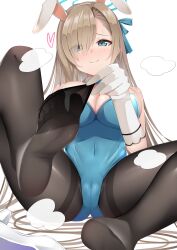 Rule 34 | 1girl, absurdres, animal ears, asuna (blue archive), blue archive, blue eyes, blush, cameltoe, cleft of venus, clothes pull, fake animal ears, feet, hair over one eye, highres, leotard, long hair, looking at viewer, pantyhose, pantyhose pull, rabbit ears, shoes, unworn shoes, single shoe, smile, soles, split mouth, steam, toes