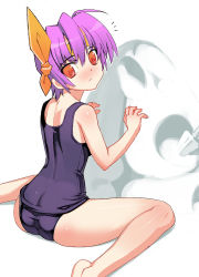 Rule 34 | 1girl, ayane (doa), barefoot, dead or alive, highres, one-piece swimsuit, purple hair, purple one-piece swimsuit, purple school swimsuit, sanbasou, school swimsuit, short hair, solo, swimsuit, tecmo
