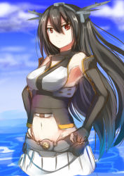 Rule 34 | 10s, 1girl, bad id, bad pixiv id, bare shoulders, black hair, breasts, elbow gloves, fingerless gloves, gloves, headgear, kantai collection, long hair, nagato (kancolle), personification, red eyes, solo, tenken (gotannda)