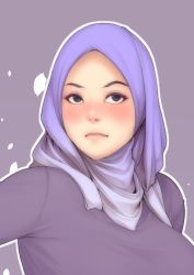 Rule 34 | 1girl, hijab, hijabolic, looking at viewer, nigaw, simple background, solo, sweat, upper body