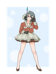 Rule 34 | 10s, 1girl, absurdres, adapted costume, black eyes, black gloves, black hair, bow, commentary request, feather hair ornament, feathers, full body, gloves, hair bow, hair ornament, head tilt, high heels, highres, kaban (kemono friends), kemono friends, large bow, legs, legs apart, long sleeves, petticoat, red shirt, shirt, short hair, skirt, smile, solo, suzushiro (suzushiro333)