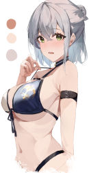 Rule 34 | 1girl, bikini, breasts, cropped torso, green eyes, grey hair, highres, hololive, large breasts, looking at viewer, navel, parted lips, shirogane noel, shirogane noel (summer 2020), short hair, solo, stomach, swimsuit, upper body, virgo76612871, virtual youtuber
