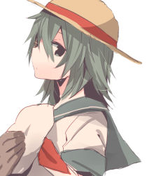 Rule 34 | 10s, 1girl, eyepatch, green hair, hat, holding, holding hat, kantai collection, kiso (kancolle), kosugi nozomu, personification, solo, straw hat