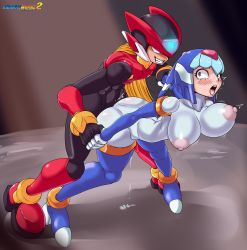 Rule 34 | 1boy, 1girl, absurdres, ahegao, bouncing breasts, breasts, from behind, hetero, highres, large breasts, fairy leviathan (mega man), mega man (series), mega man zero (series), nipples, omega (mega man), rape, rape face, reploid, robot, robot girl, sex, tagme, tumother