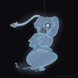 Rule 34 | 1girl, animated, black background, blank eyes, dress, ghost, ghost tail, hair over one eye, hanging, leviathan (skullgirls), long sleeves, open mouth, see-through, skullgirls, solo, soylakagura, squigly (skullgirls), stitched mouth, stitches, string, video, wide-eyed, wide hips