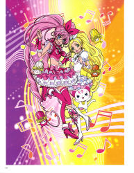 Rule 34 | 2girls, absurdly long hair, absurdres, blonde hair, blue eyes, boots, choker, cure melody, cure rhythm, dress, full body, hair between eyes, hair ribbon, hairband, high heel boots, high heels, high ponytail, highres, hummy (suite precure), knee boots, layered dress, layered skirt, leg up, long hair, looking at viewer, midriff, multiple girls, musical note, pink hair, precure, red legwear, red ribbon, ribbon, ribbon choker, skirt, sleeveless, standing, suite precure, takahashi akira, thighhighs, twintails, very long hair, white dress, white footwear, white hairband, white ribbon, zettai ryouiki