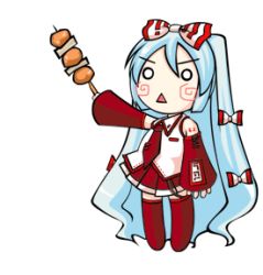 animated animated_gif blue_hair chibi crossover detached_sleeves fujiwara_no_mokou fusion hatsune_miku long_hair lowres necktie o_o ribbon simple_background solo standing thighhighs touhou very_long_hair vocaloid