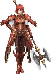 Rule 34 | 1girl, 3d, armor, fire emblem, fire emblem: mystery of the emblem, fire emblem warriors, full body, gloves, hand on own hip, headband, looking at viewer, minerva (fire emblem), nintendo, official art, pauldrons, polearm, red armor, red eyes, red hair, short hair, shoulder armor, solo, spear, transparent background, weapon