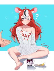 Rule 34 | absurdres, animal ears, black hair, blue eyes, blush, breasts, cafelittle, cleavage, hakos baelz, highres, hololive, hololive english, irys (hololive), long hair, medium breasts, mouse ears, mouse girl, multicolored hair, red hair, sleepy, streaked hair, tail, virtual youtuber, white hair