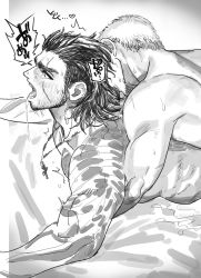 Rule 34 | 2boys, ahegao, bara, beard, biting, completely nude, cor leonis, couple, drooling, facial hair, final fantasy, final fantasy xv, gladiolus amicitia, greyscale, hair slicked back, implied anal, implied sex, in higashiyama, jewelry, large pectorals, long sideburns, lying, male focus, mature male, medium hair, monochrome, multiple boys, muscular, muscular male, neck biting, necklace, nipples, nude, on stomach, pectorals, prone bone, scar, scar across eye, scar on face, sex, sex from behind, short hair, sideburns, stubble, thick eyebrows, thick thighs, thighs, translation request, undercut, upper body, yaoi