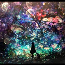 Rule 34 | abstract background, androgynous, bad id, bad pixiv id, bubble, gender request, harada miyuki, hat, letterboxed, original, shadow, solo, star (symbol)