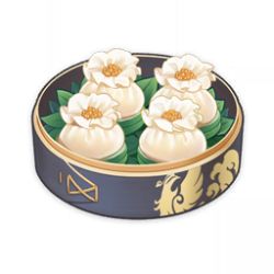 Rule 34 | all-delicacy parcels (genshin impact), artist request, bamboo steamer, commentary, dumpling, english commentary, flower, food, food focus, game cg, genshin impact, leaf, lowres, no humans, official art, simple background, still life, third-party source, transparent background, white flower