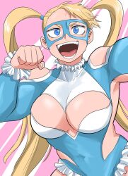 Rule 34 | 1girl, artist request, bare shoulders, blue eyes, breasts, cleavage, highres, large breasts, long hair, long sleeves, mask, rainbow mika, street fighter, twintails, very long hair, wrestling outfit