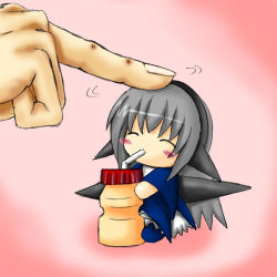 Rule 34 | 00s, :3, ^ ^, chibi, chibi only, closed eyes, drinking, drinking straw, headpat, lactic acid bacteria, lowres, mini person, minigirl, pink background, rozen maiden, simple background, suigintou, yakult