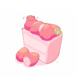 Rule 34 | artist name, cake, chai (drawingchisanne), food, food focus, fruit, no humans, original, simple background, strawberry, strawberry shortcake, white background