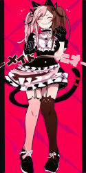 Rule 34 | 1girl, ^ ^, alternate hairstyle, animal ears, black gloves, black thighhighs, blush, brown hair, cat ears, cat tail, closed eyes, esu (transc), closed eyes, gloves, grin, long hair, multicolored hair, neo politan, pink hair, pink thighhighs, rwby, smile, solo, split-color hair, tail, thighhighs, twintails