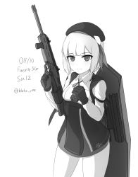 Rule 34 | 1girl, ballistic shield, beret, blake yee, blunt bangs, breasts, bullpup, cylinder, cylinder (weapon), gas-seal revolver, girls&#039; frontline, greyscale, gun, hat, highres, integrally-suppressed firearm, looking at viewer, medium breasts, modular weapon system, monochrome, quick-change barrel system, revolver shotgun, semi-automatic firearm, semi-automatic shotgun, shield, shield module, short hair, shotgun, six12, six12 (girls&#039; frontline), smile, solo, stand-alone configuration, transforming weapon, weapon