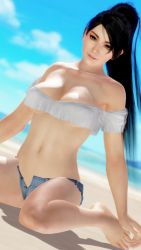 Rule 34 | breasts, dead or alive, highres, long hair, momiji (ninja gaiden), open clothes, open shorts, ponytail, shorts, wallpaper