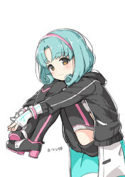 Rule 34 | 1girl, black hood, black hoodie, blush, boots, brown eyes, character name, closed mouth, curly hair, dot nose, fingerless gloves, forehead, full body, gloves, grey hair, hairband, hood, hoodie, hugging own legs, idolmaster, idolmaster million live!, idolmaster million live! theater days, kuresuku (lessons), light smile, long sleeves, looking at viewer, medium hair, parted bangs, simple background, sitting, solo, thigh boots, thighhighs, tokugawa matsuri, white background, zettai ryouiki