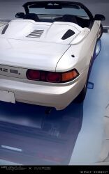 Rule 34 | balladeluce, car, commentary, english commentary, english text, exhaust pipe, highres, license plate, motor vehicle, no humans, original, reflection, side-view mirror, sports car, tail lights, toyota, toyota mr2, vehicle focus