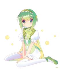 Rule 34 | 1girl, alternate costume, antennae, blush, bow, bowtie, closed mouth, commentary, cross-laced vest, dress, flat chest, frilled dress, frilled hairband, frills, full body, garter straps, green bow, green bowtie, green eyes, green footwear, green hair, green hairband, green vest, hairband, kari (atsuki 565), looking at viewer, mary janes, puffy short sleeves, puffy sleeves, shoes, short dress, short hair, short sleeves, simple background, sitting, smile, solo, thighhighs, touhou, vest, wariza, white background, white dress, white thighhighs, wriggle nightbug