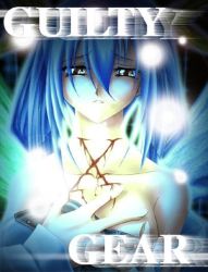 Rule 34 | 1girl, arama ryuu, arc system works, bare shoulders, blood, blue hair, copyright name, dizzy (guilty gear), guilty gear, long hair, parted lips, red eyes, solo, sparkle, upper body, wings