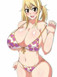 Rule 34 | 1girl, artist request, bikini, blonde hair, breasts, cleavage, fairy tail, huge breasts, large breasts, long hair, lucy heartfilia, smile, source request, swimsuit