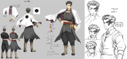 Rule 34 | 1boy, akuta (utawarerumono: lost flag), amazuyu tatsuki, aquaplus, black eyes, black hair, closed mouth, coat, coat on shoulders, collared shirt, concept art, from behind, from side, full body, gun, hand on own cheek, hand on own face, highres, holster, long sleeves, looking at viewer, looking to the side, mask, official art, open mouth, scar, scar on face, shirt, short hair, sleeves rolled up, solo, spiked hair, standing, surprised, sweatdrop, sword, teeth, tongue, translation request, utawarerumono, utawarerumono: lost flag, weapon