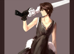 Rule 34 | 1990s (style), 1boy, alternate costume, brown hair, dissidia 012 final fantasy, dissidia final fantasy, final fantasy, final fantasy viii, gloves, gunblade, habbitrot, male focus, solo, squall leonhart, weapon