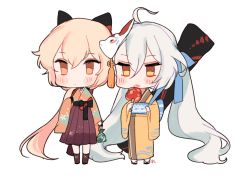 Rule 34 | ahoge, black bow, blush, bow, brown eyes, brown hair, brown kimono, brown skirt, candy apple, chibi, eating, food, fox, girls&#039; frontline, hair between eyes, hair bow, hakama, hakama skirt, highres, holding, holding food, japanese clothes, jitome, kimono, licking, long hair, mask, mask on head, mask on mask, obi, official alternate costume, ots-14 (flurry of petals) (girls&#039; frontline), ots-14 (girls&#039; frontline), pkp (flower and water) (girls&#039; frontline), pkp (girls&#039; frontline), pleated skirt, ponytail, sash, shan, sidelocks, silver hair, simple background, skirt, standing, tongue, tongue out, twintails, white background, yellow eyes