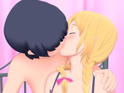 Rule 34 | 3d, animated, animated gif, black hair, blonde hair, blush, braid, closed eyes, h what is suddenly no good, kiss