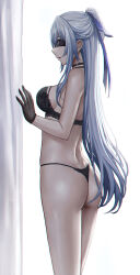 Rule 34 | 1girl, absurdres, ass, black bra, black gloves, black panties, blindfold, blue ribbon, bra, breasts, chinese commentary, commentary request, covered eyes, from side, gloves, hair ornament, hair ribbon, highres, honkai: star rail, honkai (series), jingliu (honkai: star rail), large breasts, long hair, panties, parted lips, ribbon, selcky, solo, thighs, underwear, white hair