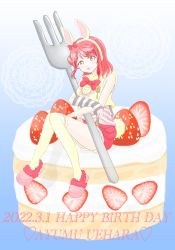 Rule 34 | 1girl, 2022, animal ears, animal print, arm warmers, artist name, artist request, bare legs, bare shoulders, blush, bow, bowtie, braid, braided bun, breasts, buttons, cake, cowboy shot, crescent moon, crescent moon symbol, cropped vest, dated, detached sleeves, exciting animal (love live!), fake animal ears, female focus, food, fork, full body, fur-trimmed shorts, fur trim, green eyes, hair bow, hair bun, hairband, heart, highres, holding, holding fork, hood, hooded vest, hoodie, looking at viewer, love live!, love live! nijigasaki high school idol club, love live! school idol festival, love live! school idol festival all stars, moon, orange hair, pants, parted lips, pink bow, pink footwear, pink shirt, pink slippers, rabbit ears, rabbit print, rabbit tail, red bow, red hair, red shorts, shirt, short hair, short pants, short shorts, shorts, side bun, single detached sleeve, single side bun, sitting, sitting on food, sleeveless, sleeveless hoodie, slippers, small breasts, smile, solo, strawberry shortcake, striped clothes, striped shirt, suspender shorts, suspenders, tail, uehara ayumu, vest, white hairband, white hoodie, white legwear, white vest, yellow eyes