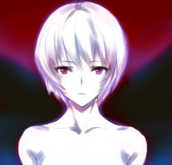 Rule 34 | 1990s (style), 1girl, ayanami rei, completely nude, the end of evangelion, glowing, kawata hisashi, lilith (ayanami rei), neon genesis evangelion, nude, pale skin, red eyes, retro artstyle, short hair, upper body, white hair