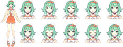 Rule 34 | 1girl, a.i. voice, argyle cardigan, argyle clothes, arms at sides, closed eyes, expressions, full body, grin, gumi, gumi (a.i. voice), looking at viewer, nou (nounknown), official art, open mouth, pigeon-toed, simple background, smile, standing, vocaloid, white background