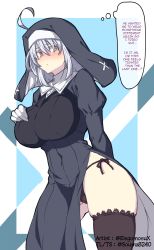 Rule 34 | 1girl, absurdres, alternate costume, black dress, black panties, black thighhighs, breasts, cameltoe, cross, dress, english text, fate/grand order, fate (series), gloves, habit, hard-translated, highres, ishibori eregomos, jeanne d&#039;arc (fate), jeanne d&#039;arc alter (fate), large breasts, long sleeves, nun, panties, puffy long sleeves, puffy sleeves, short hair, side-tie panties, side slit, silver hair, solo, string panties, thighhighs, third-party edit, thought bubble, translated, underwear, white gloves, yellow eyes