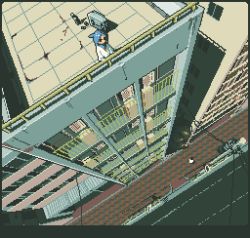 Rule 34 | 1boy, 1girl, animated, animated gif, blue hair, building, car, city, from above, motocross saito, motor vehicle, one side up, original, pixel art, railing, smoking