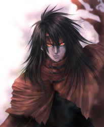 Rule 34 | 1990s (style), 1boy, artist request, black hair, blood, cape, final fantasy, final fantasy vii, glowing, glowing eyes, headband, long hair, looking at viewer, male focus, red eyes, solo, vincent valentine
