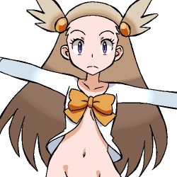 Rule 34 | 1girl, aliasing, alternate eye color, arms up, bottomless, bow, brown hair, closed mouth, collarbone, creatures (company), expressionless, female focus, flat chest, forehead, frown, game freak, gomatarou (pixiv196136), groin, gym leader, hair bobbles, hair ornament, jaggy lines, jasmine (pokemon), long hair, long sleeves, looking at viewer, lowres, navel, nintendo, no bra, orange bow, out-of-frame censoring, outstretched arms, pokemon, pokemon hgss, purple eyes, shirt, simple background, solo, split mouth, spread arms, standing, stomach, straight-on, white background, white shirt