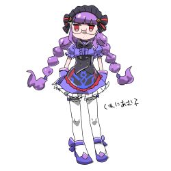 Rule 34 | 1girl, craniummon, digimon, female focus, glasses, personification, purple hair, red eyes, solo