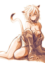 Rule 34 | 00s, 1girl, animal ears, blush, bra, breasts, cat ears, cat tail, doraeshi, final fantasy, final fantasy xi, lingerie, mithra (ff11), off shoulder, panties, solo, tail, underwear, white hair