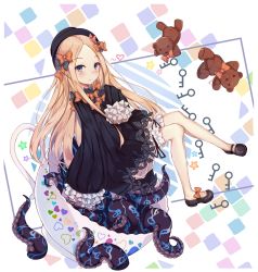 Rule 34 | 1girl, abigail williams (fate), absurdres, black bow, black dress, black footwear, black hat, blonde hair, blue eyes, blush, bow, dress, fate/grand order, fate (series), floating hair, footwear bow, frilled shorts, frilled sleeves, frills, full body, hair bow, hat, highres, key, long hair, looking at viewer, mary janes, multiple hair bows, orange bow, polka dot, polka dot bow, shoes, shorts, shorts under dress, sleeves past wrists, smile, solo, stuffed animal, stuffed toy, teddy bear, tentacles, usagi an, white shorts