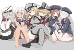 Rule 34 | 10s, 6+girls, ^ ^, absurdres, bad id, bad twitter id, bare shoulders, bismarck (kancolle), blonde hair, blue eyes, brown eyes, brown hair, closed eyes, closed mouth, clothes writing, crop top, closed eyes, flower, gloves, graf zeppelin (kancolle), hair flower, hair ornament, hat, highres, kantai collection, long hair, long sleeves, miniskirt, multiple girls, murakami meishi, pantyhose, peaked cap, prinz eugen (kancolle), ro-500 (kancolle), school swimsuit, school uniform, serafuku, short hair, silver hair, sitting, skirt, sleeveless, smile, swimsuit, swimsuit under clothes, thighhighs, twintails, uniform, z1 leberecht maass (kancolle), z3 max schultz (kancolle)