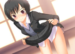 Rule 34 | amagami, blush, clothes lift, nanasaki ai, red eyes, skirt, skirt lift, solo, yamamoto shima