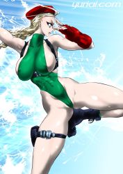 Rule 34 | 1girl, beret, blonde hair, breasts, cammy white, hat, highres, image sample, large breasts, leotard, pixiv sample, solo, street fighter, yuri ai