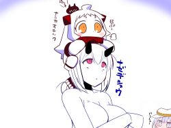 Rule 34 | 10s, 3girls, abyssal ship, ahoge, blue eyes, blue hair, blush stickers, breasts, chibi, collar, comic, commentary request, enemy aircraft (kancolle), flat cap, hair between eyes, hat, hibiki (kancolle), horns, kantai collection, large breasts, long hair, long sleeves, looking up, low ponytail, lycoris fubuki, mittens, multiple girls, northern ocean princess, open mouth, orange eyes, red eyes, remodel (kantai collection), sako (bosscoffee), sitting, sitting on head, sitting on person, translation request, verniy (kancolle), white background, white hair, wide sleeves